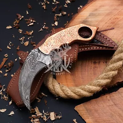 Karambit Knife Outdoor Survival Hunting Fixed Blade  Damascus Knives With Sheath • $109.99