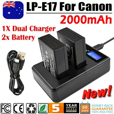 2× LP-E17 Battery+ LCD Charger For Canon EOS M3 M5 200D 750D 800D Mark II Camera • $34.99