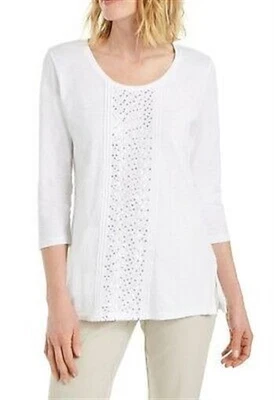 $9.98 • Buy JM Collection Women's Dip Dye Sequin Top Bright White PM # 732999