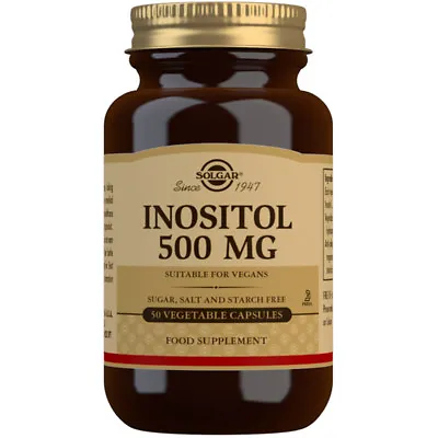 Solgar Inositol 500mg 50 Vegetarian Vegan Capsules Free Of Gluten Sugar Salt • £14.10