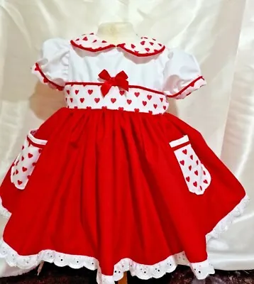 DREAM 0-8 Years BABY GIRLS Valentines Hearts White Red Lined Traditional  Dress • £27.99