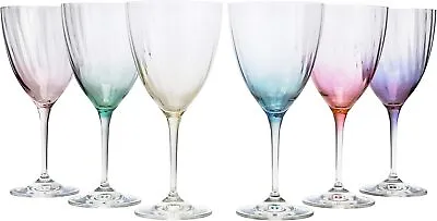 Crystalex 40796/400/D4882 13 Oz Kate Optic Multi-Colored Wine Glasses Set Of 6 • $57.01