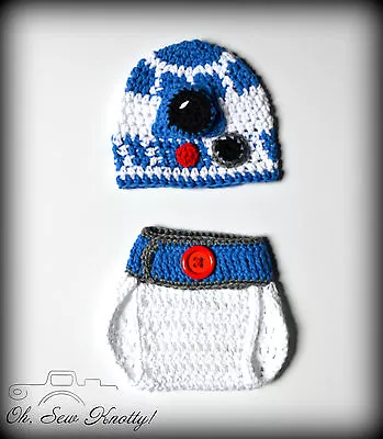 Baby R2D2 Sci-Fi Crochet Hat & Diaper Cover Crochet Star Wars Hat-Crochet Beanie • $25