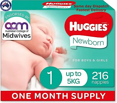 $95 • Buy Huggies Newborn Nappies Size 1 (up To 5kg) 1 Month Supply 216 Count NEW