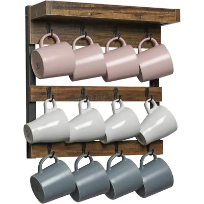 Industrial Coffee Mug Holder Wall Mounted Cup Tree Rack 12 Hooks Storage Shelf  • $29.90