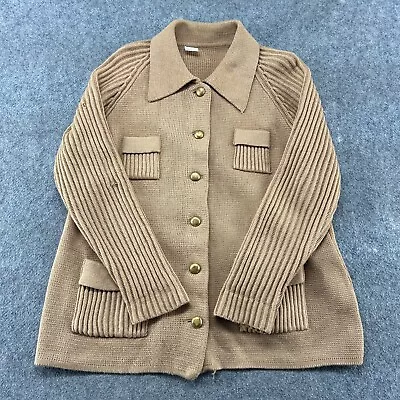 VINTAGE Montgomery Ward Sweater Womens L? Brown Tan Cardigan Chore Coat Wool 70s • $14.95