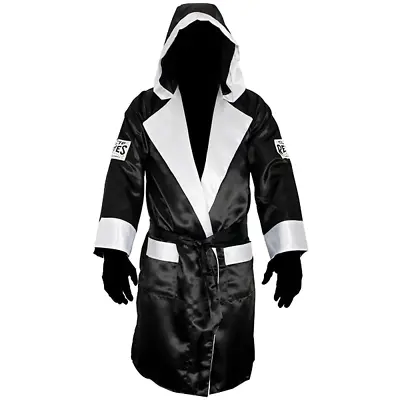 Black White Satin Boxing Robe Hood Stylish Functional Apparel Premium Quality • $75.36