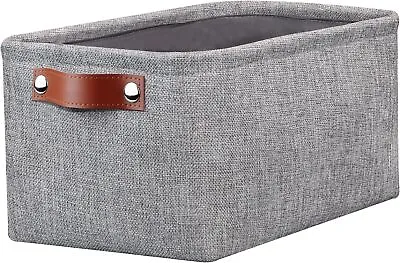 Grey Fabric Storage Boxes With Handles Foldable Small Linen Canvas Storage B... • £10.14