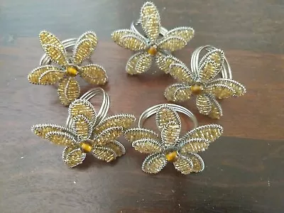 Vintage Serviette Rings /Napkin Holders Hand Beaded Flowers X 5 • $28