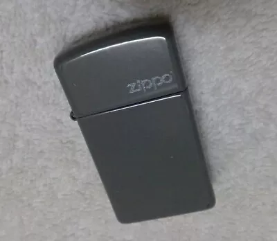 New ZIPPO Slim ! DARK GREY GLOSS COLOR W LOGO_ SLIM Size Lighter! #USA _HTF ! • $65