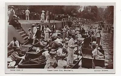 1907 Real Photo Postcard Boats In Upper Lock Cut Boulter’s Lock Maidenhead • £5.99