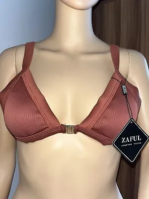 Zaful Bikini Wide Strap Bikini Set 12 Ribbed Burnt Orange/Brown • £14.99