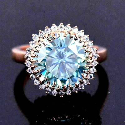 $249 • Buy 5 Ct Blue Treated Diamond Ring Around With Accents In Rose Gold Finish Certified