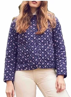 Laura Ashley X Joanie - Elin Lington Floral Print Quilted Jacket - Navy - LARGE • £35