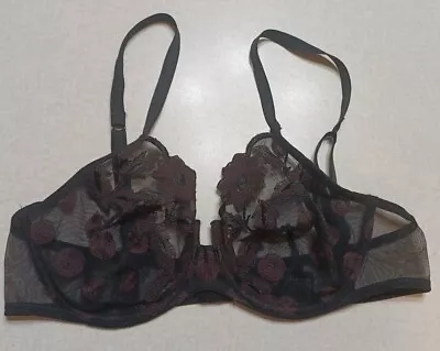 Malizia La Perla Bra 36C Black Embroidered Floral Unlined Underwire • $39.99