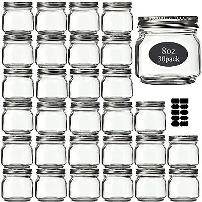 Small Mason Jars With Lids Glass Canning Jars For Jelly Jam Honey 30 Pack 8oz • $37.57