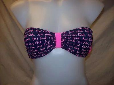 VICTORIA SECRET PINK/NAVY Scribble Logo Bandeau Bikini TOP NEW WITH TAGS • $11.97