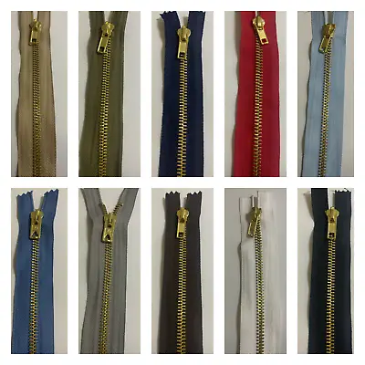 Jeans Zip Fasteners Brass Coloured Metal Gold Teeth Closed End Auto Lock No. 5 • £2.29