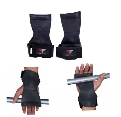 Ekon Weight Lifting Grips Training Gym Straps Gloves Wrist Support Bar Wrap • £7.49