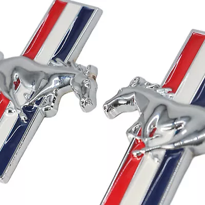 2PCS Gloss Silver Flag Style Running Horse Emblem Side Fender Badge For Mustang • $18.98