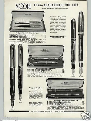 1941 PAPER AD Moore Fountain Pen Pens Deluxe Ebonjet Pencil Set Green Onyx Desk • $7.99