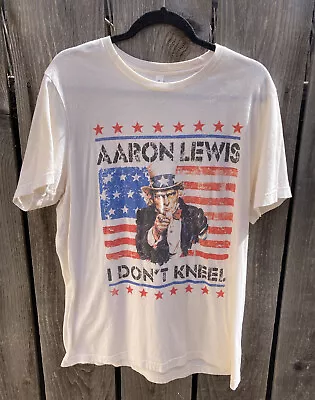 Men's Aaron Lewis T-Shirt I Don't Kneel White USA Flag L Crew Country STAIND • $12.19