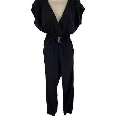 H&M One Piece Jumpsuit Size 4 Black V-Neck Belted • $11.99