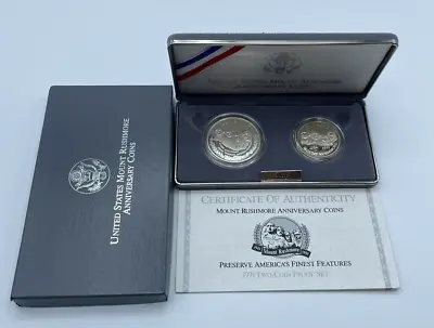 1991 U.S. Mint Mount Rushmore Anniversary Two (2) Coin Proof Set COA W.Half Box • $30