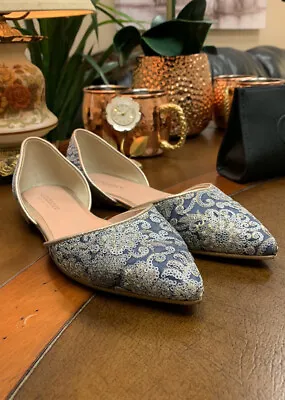 $25.80 • Buy Sundance Silver & Blue Embellished Sequin Embroidered Pointy Toe Flats Size 39
