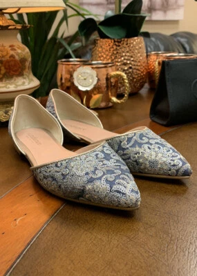$25.80 • Buy Sundance Silver & Blue Embellished Sequin Embroidered Pointy Toe Flats Size 39