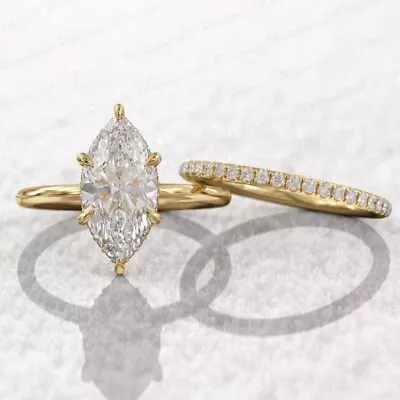 Marquise 2 Ct Moissainite Bridal Wedding Engagement Ring 14k Yellow Gold Plated • $186.83