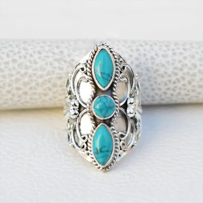 Blue Turquoise Gemstone 925 Sterling Silver Ring Mother's Day Jewelry  EE-260 • $16.58