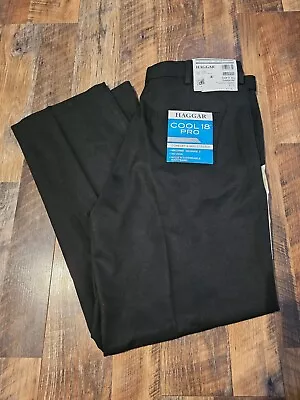 Haggar Cool 18 Pro Stretch Expandable Waistband Flat Front Pants Sz 34x30 Black  • $25.99