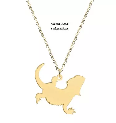 Stainless Gecko Dragon Lizard Gold Silhouette Pendant Necklace W 18in Chain • $16