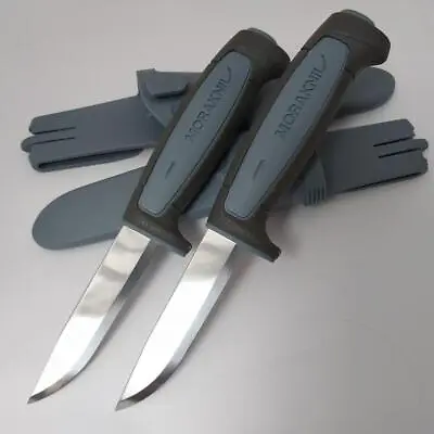 2 Pc Lot Mora Morakniv Basic 511 Carbon Steel Gray & Blue Survival Knife 02638 • $21.98