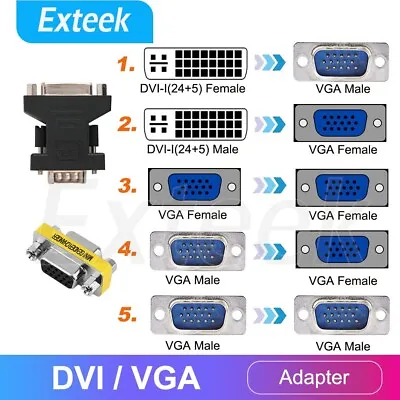 VGA Female To DVI  Male / VGA Female To DVI-I 24+5 Male Converter Adapter • $4.95