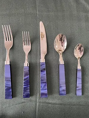 New  5 Piece Blue Vietri Laurel Place Setting Stainless Steel Flatware (Retired) • $69