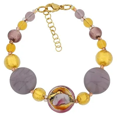 Glass Of Venice Mila Murano Glass Bracelet Purple Pink And Gold Italian Beads 7 • $99.95