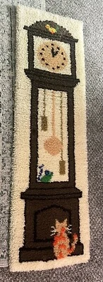 $29.99 • Buy Vintage Rug Grandfather Clock Cat And Mouse Latch Hook Wall Hanging LARGE 56 