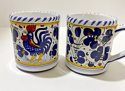 2 Vietri Blue Galletto (Rooster)  Large Blue Handpainted Mugs Made In Italy • $62