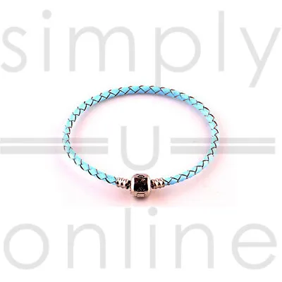 £2.99 • Buy Real Leather Braided Charm Bracelet With Silver Plated Clasp - Light Blue