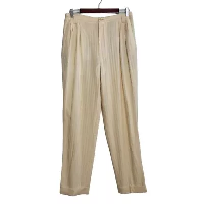 Vintage Gianni Versace Pants Womens 48 US 12 Peach Yellow Wool Trouser 90s • $49.98