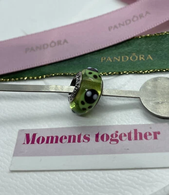 $44 • Buy Pandora Murano Glass Green Ladybird Charm 790653 - Retired Authentic Ale 925