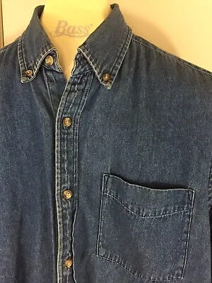 Vintage Puritan Mens Size Small 34-36 Blue Cotton Chambray L/S Button Down Shirt • $15.99