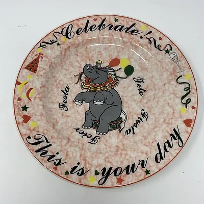 Ceraminter Elephant CELEBRATE THIS IS YOUR DAY Hand Painted 9 3/4” Plate Italy • $12.99