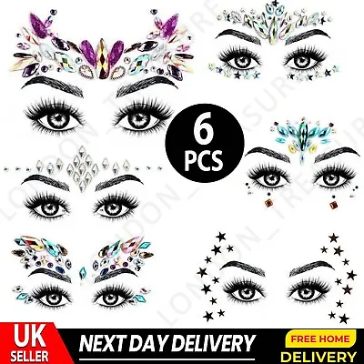 Face Gems Adhesive Glitter Jewel Tattoo Sticker Festival Rave Party Body Make Up • £10.99