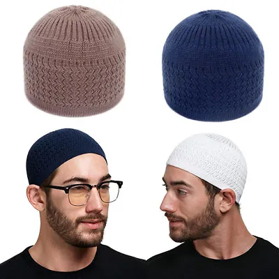 Muslim Islamic Men Prayer Mosque Hats Fashion Male Hat Beanies Cap Wrap Head Cap • £4.32