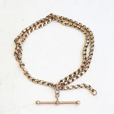 9ct Gold Bracelet - 9ct Rose Gold Edwardian Albertina T Bar Chain Bracelet • £650