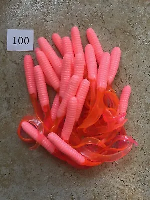 Item#100  24ct 6  Pink W/ Neon Pink Fire Ribbon Tail Grubs Soft Plastics Bait • $7