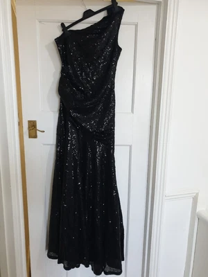 £60 • Buy Black One Shoulder Sequin Prom Dress Size 12